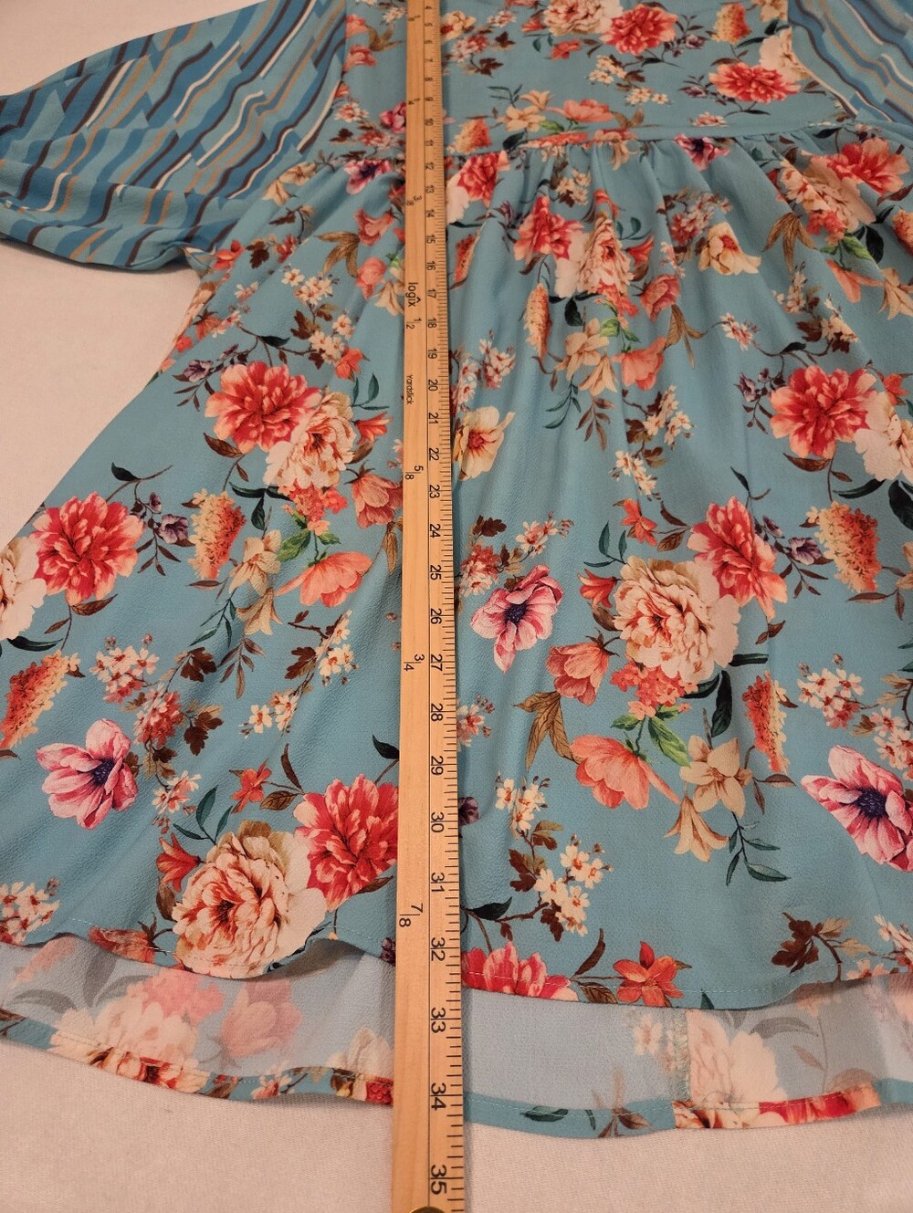 UMGEE Teal Blue Floral Multicolor Print Balloon Sleeve Scoop Neck Tunic Dress M - Picture 9 of 13